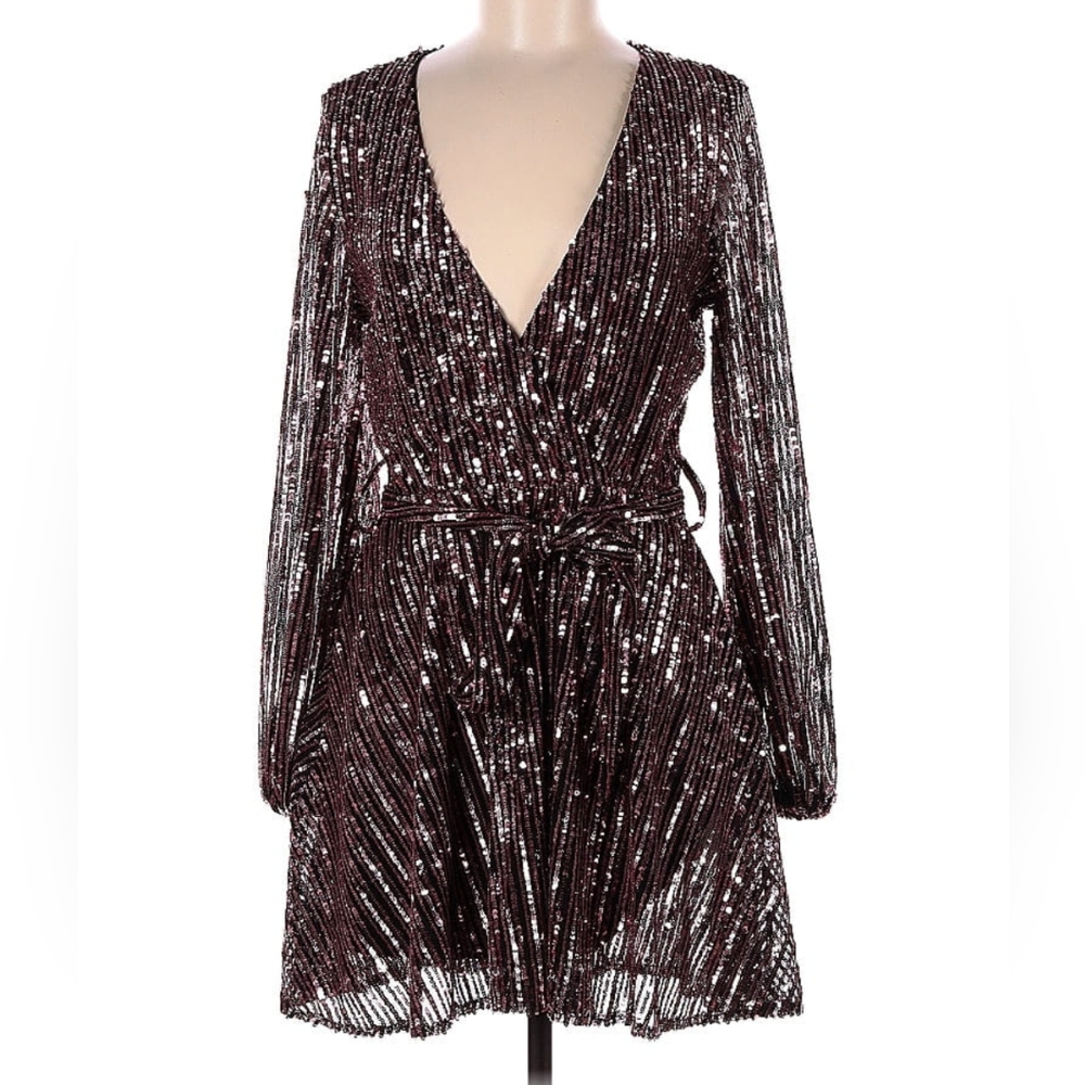 Bardot Pink Sequin Wrap Dress